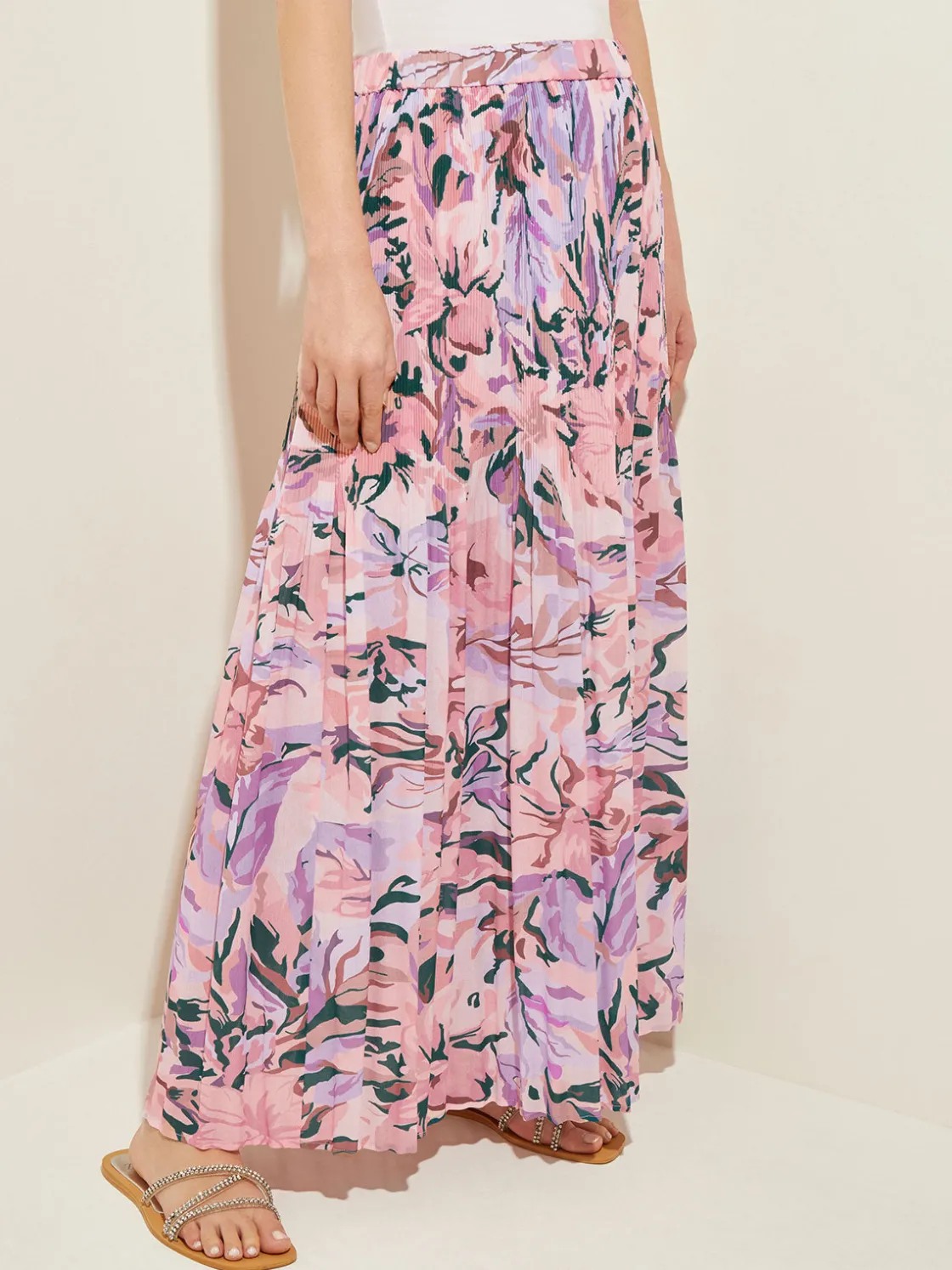 Misook Pink Pleated Skirt - Floral Maxi Skirt | * Skirts