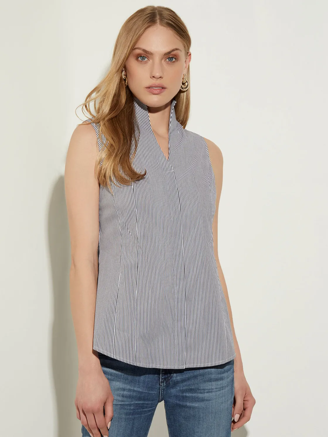 Misook Pinstripe Sleeveless Stretch Cotton Blouse,* Blouses & Shirts | Tops & Tees