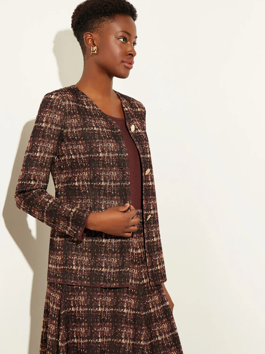 Misook Plaid Button-Front Knit Jacket* Jackets & Coats