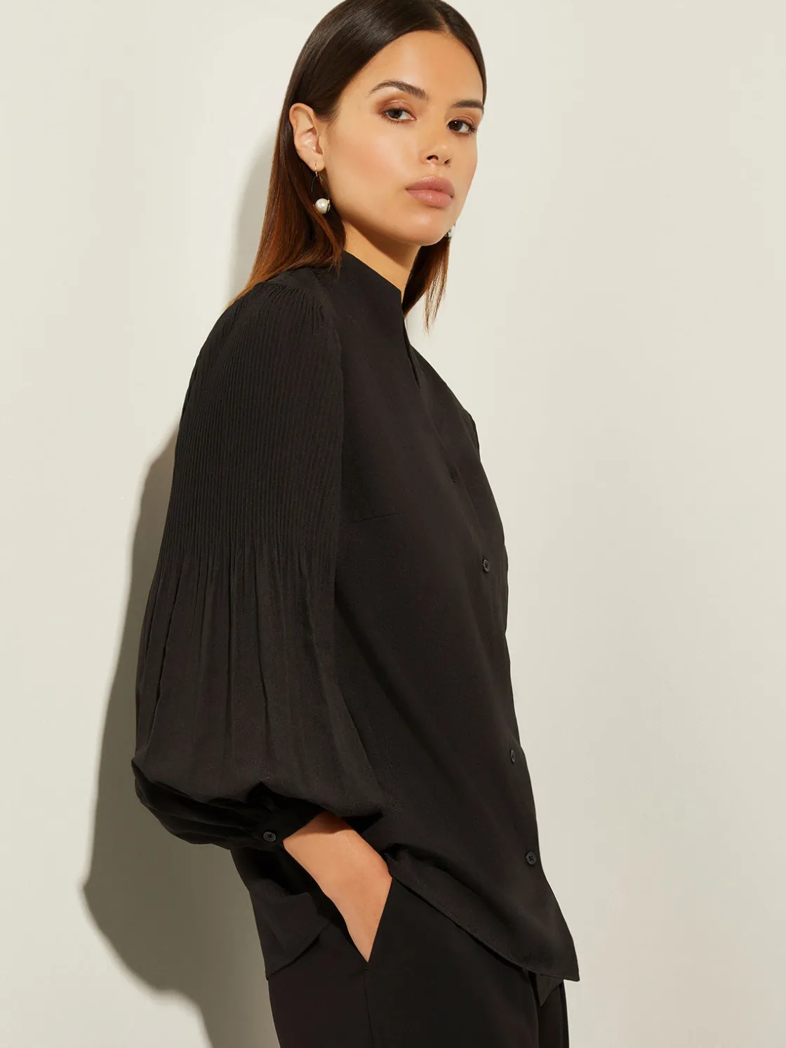 Misook Pleated Bishop Sleeve Stretch Crepe Blouse* Blouses & Shirts | Tops & Tees