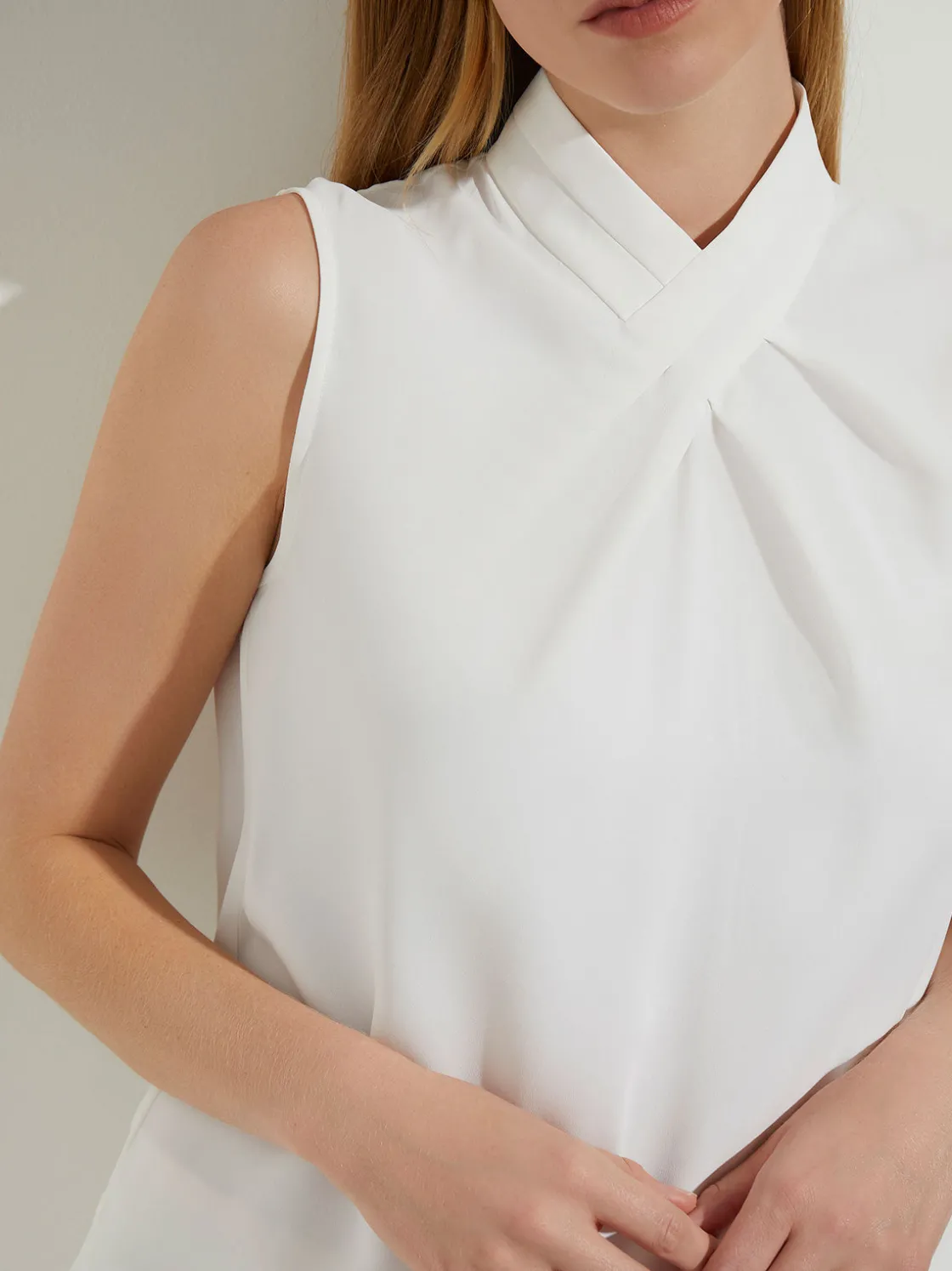 Misook Pleated Crossover Collar Crepe de Chine Blouse* Blouses & Shirts | Tops & Tees