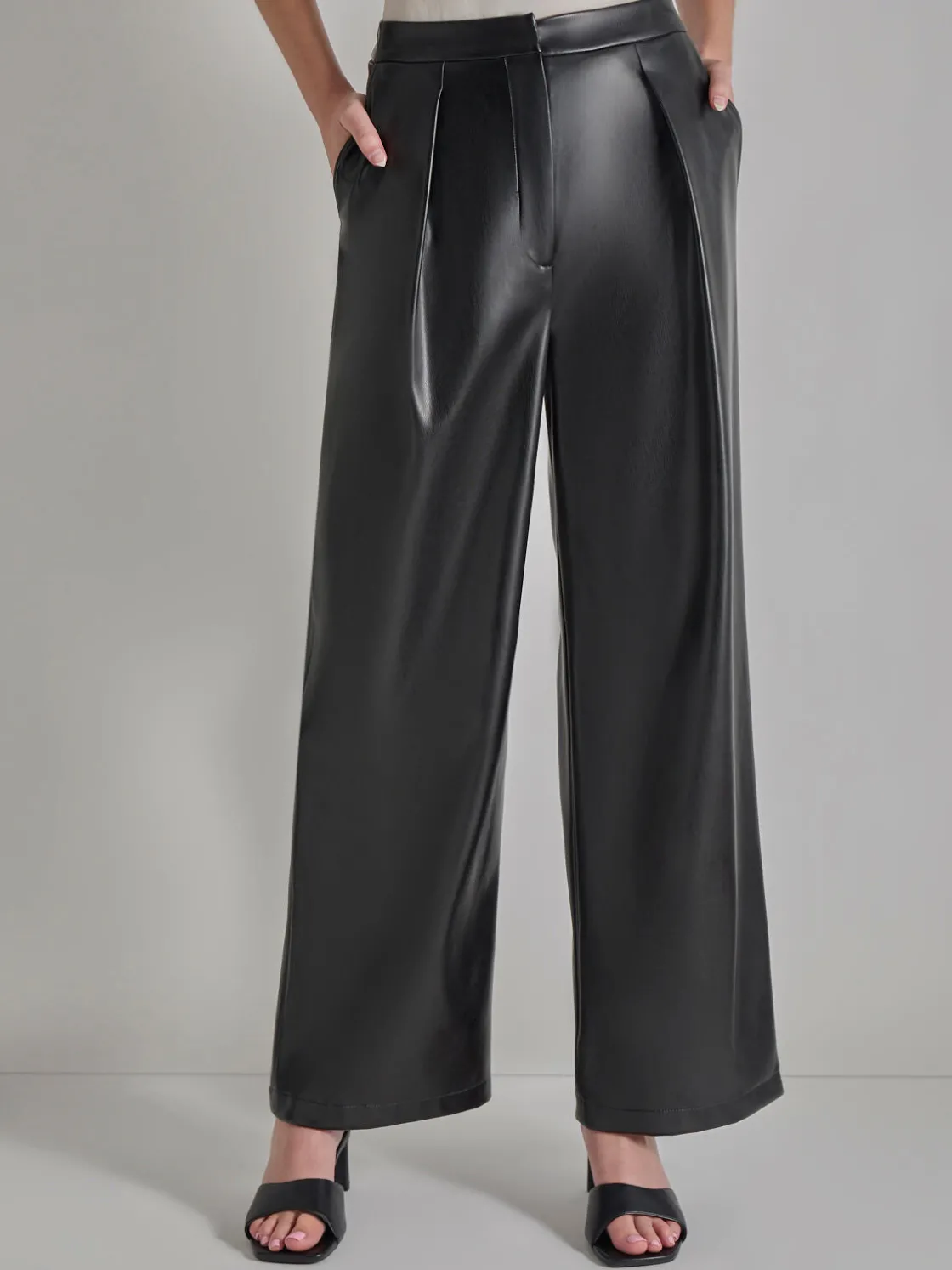 Misook Pleated Straight Leg Vegan Leather Pants* Pants & Shorts