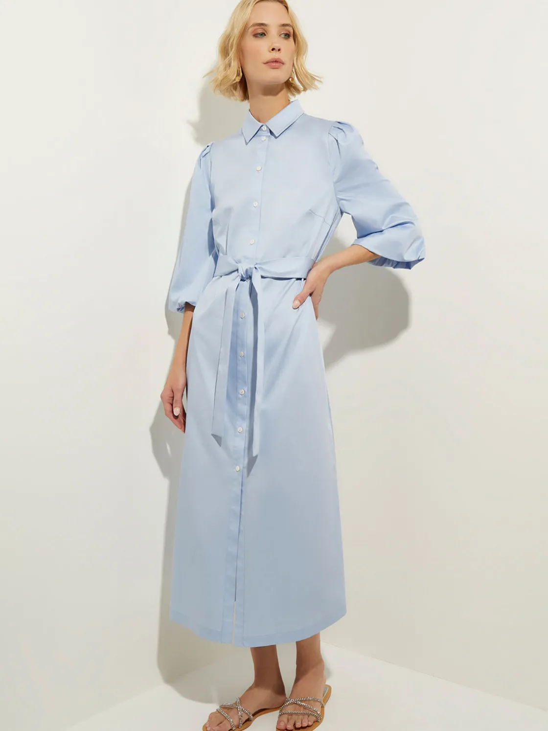 Misook Puff Sleeve Cotton Midi Shirtdress* Dresses