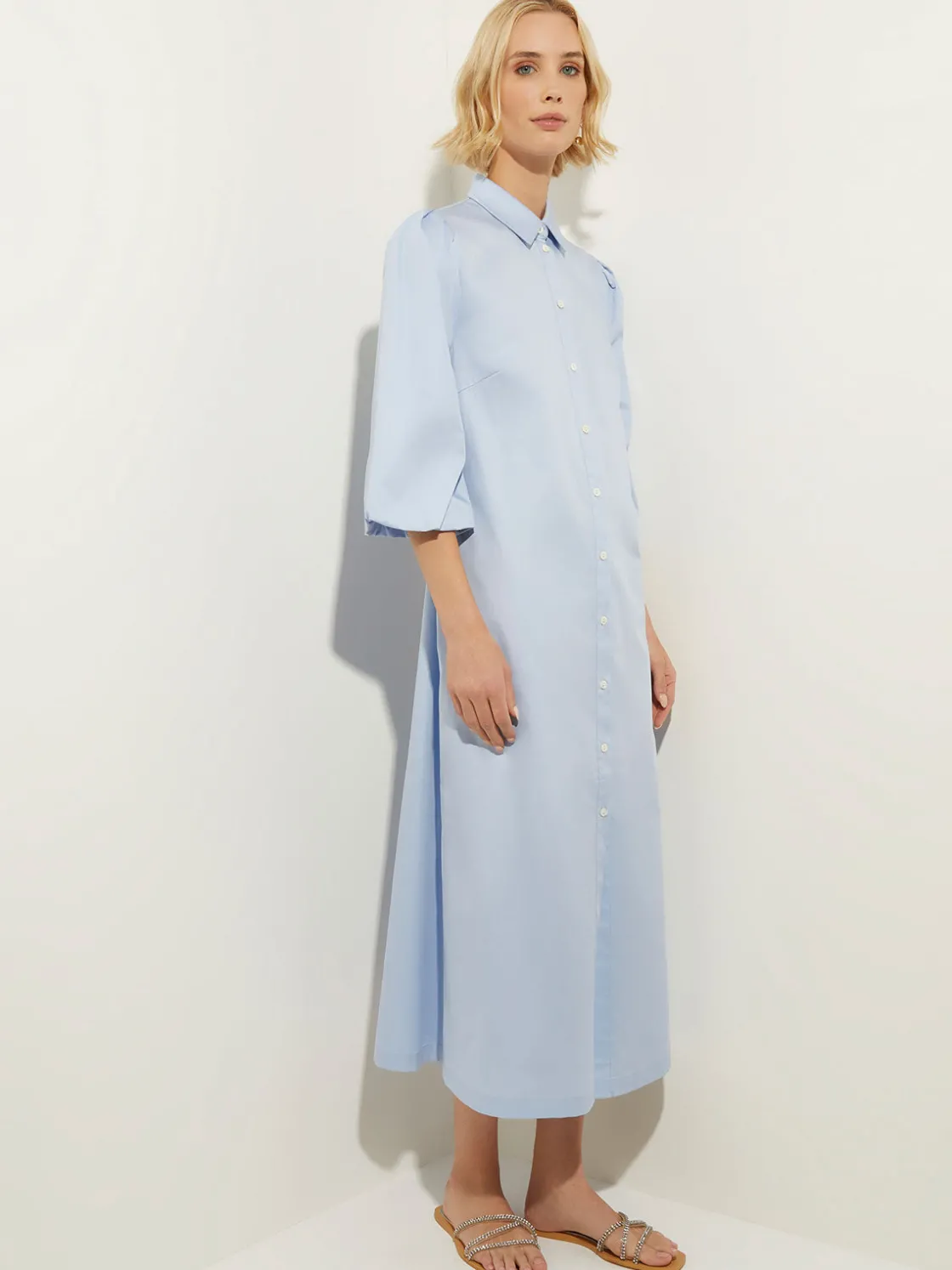 Misook Puff Sleeve Cotton Midi Shirtdress* Dresses