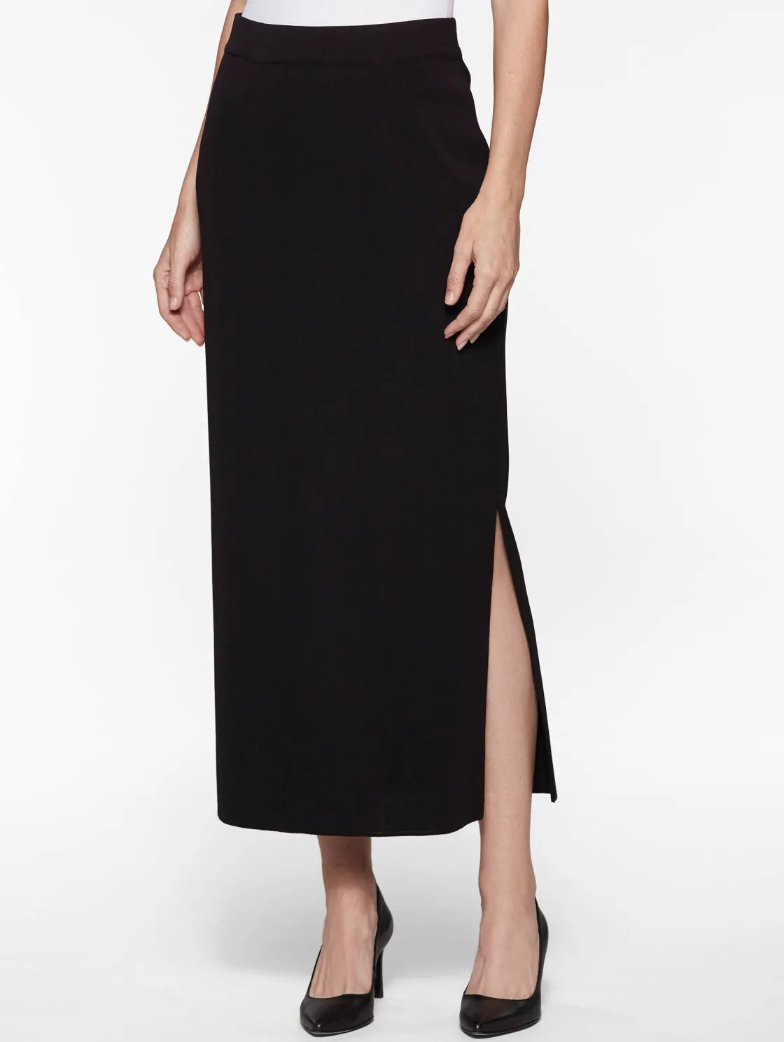 Misook 36" Straight Knit Skirt - Long Skirt with Slit | * Skirts