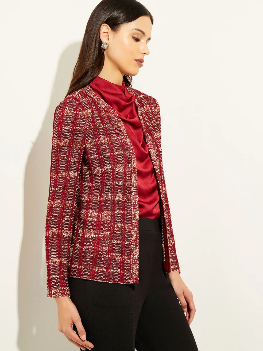 Misook Red Plaid Jacket - Womens Tweed Jacket | * Jackets & Coats