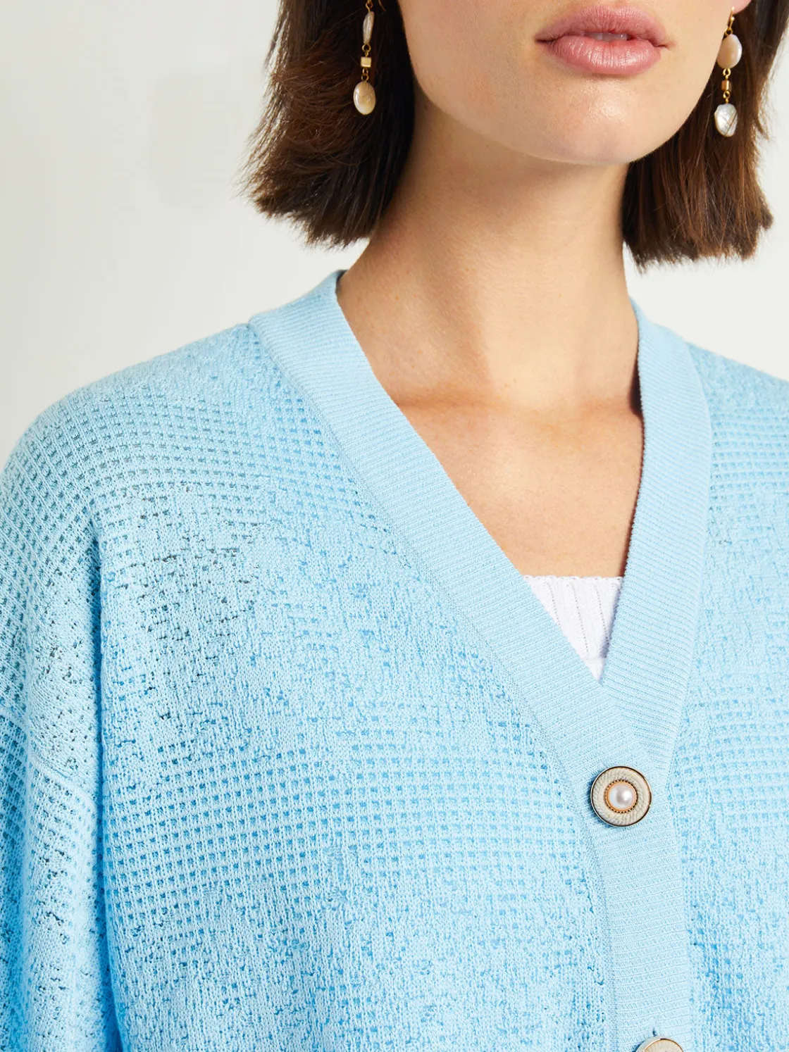 Misook Relaxed Fit Button Front Jacket - Balloon Sleeve Soft Burnout Knit* Jackets & Coats