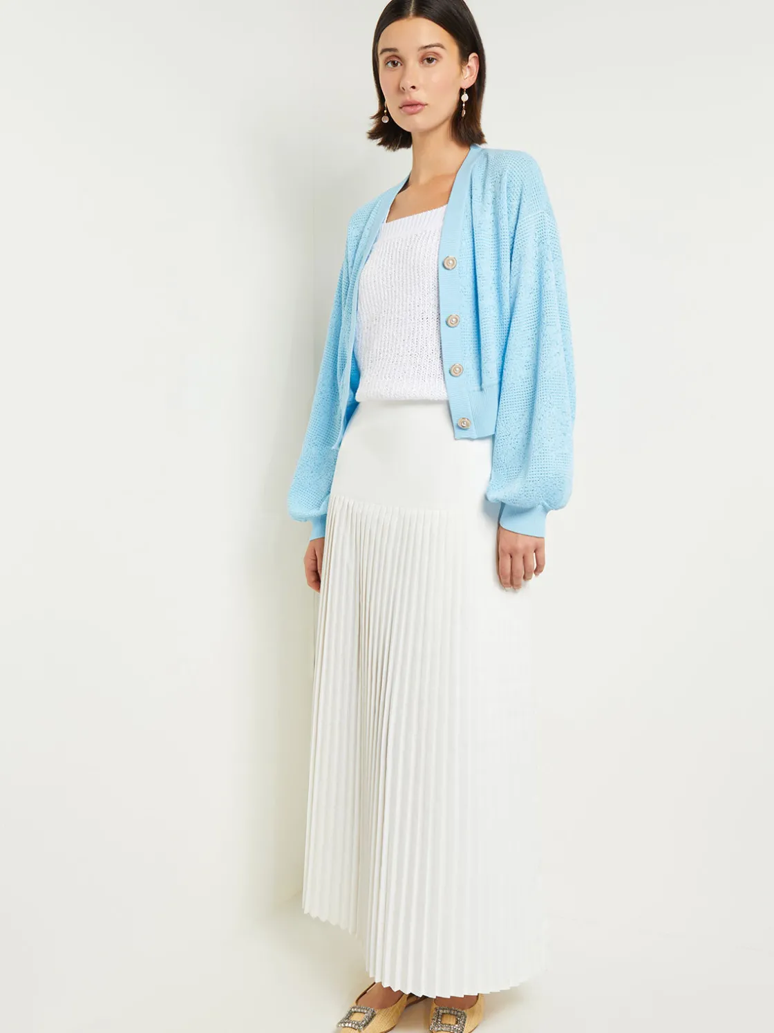 Misook Relaxed Fit Button Front Jacket - Balloon Sleeve Soft Burnout Knit* Jackets & Coats