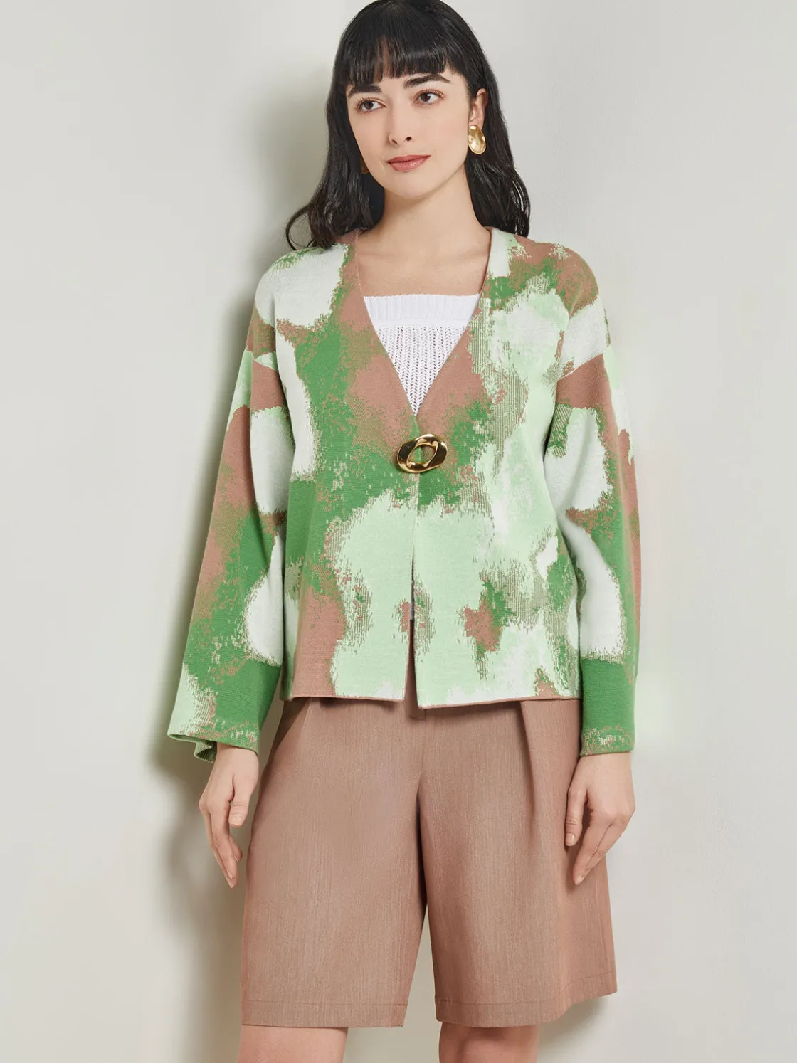 Misook Removable Pin Crossover Jacket - Bell Sleeve Recycled Jacquard Knit* Jackets & Coats