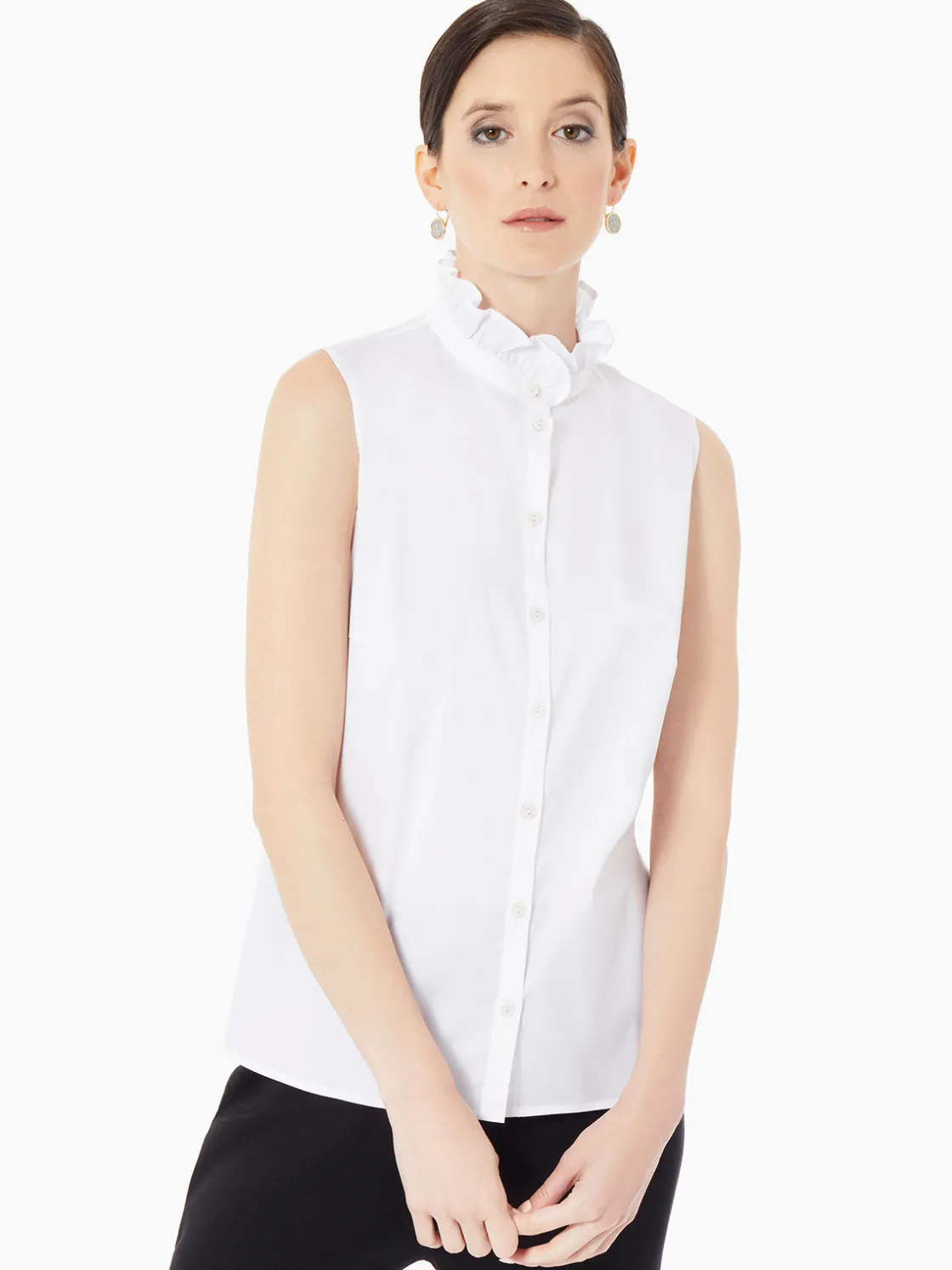 Misook Ruffle Neck Stretch Cotton Blouse* Blouses & Shirts | Tops & Tees