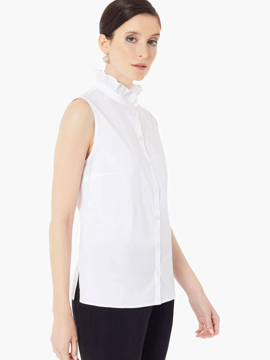 Misook Ruffle Neck Stretch Cotton Blouse* Blouses & Shirts | Tops & Tees