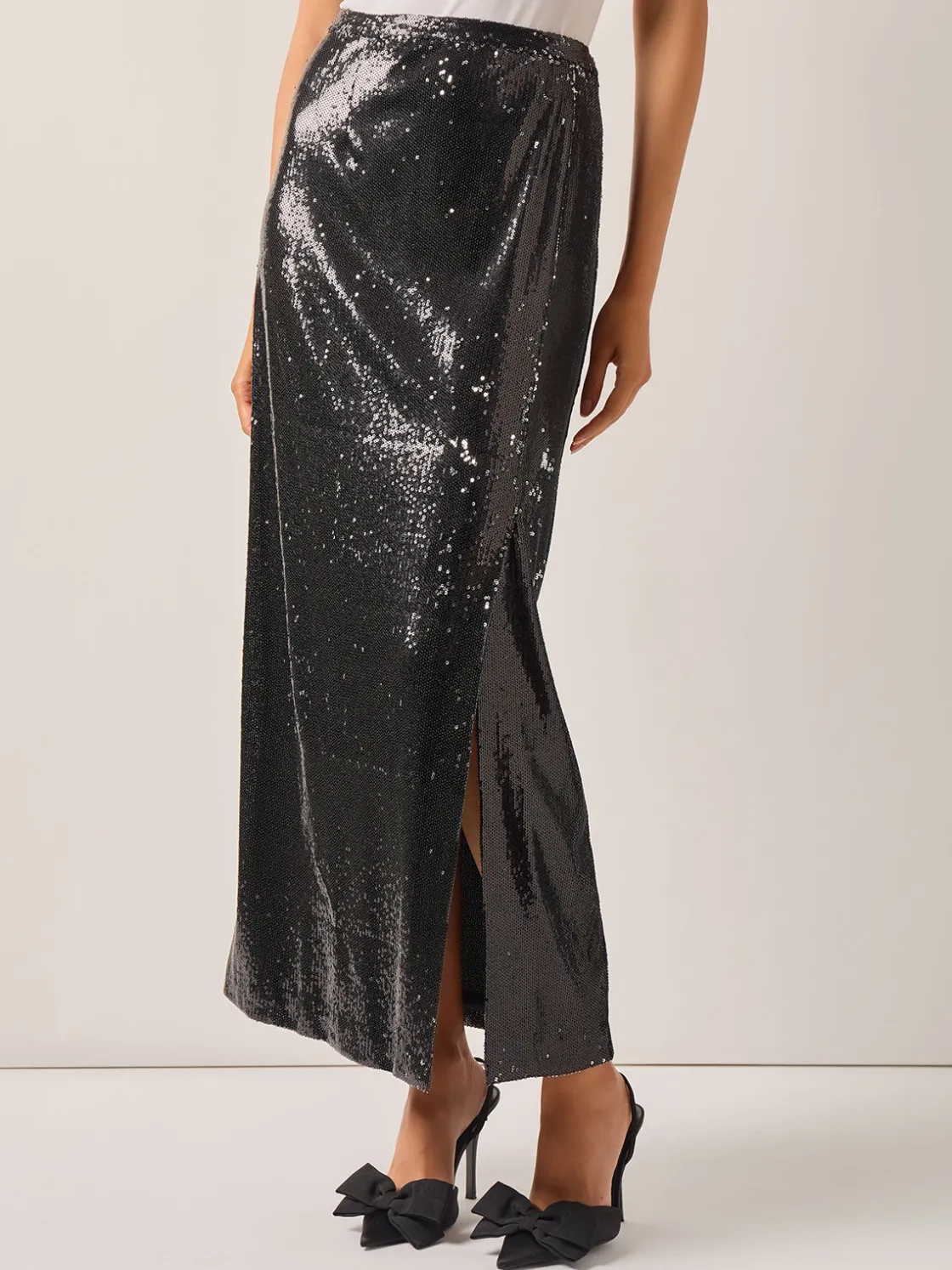 Misook Sequin Novelty Woven Straight Maxi Skirt* Skirts