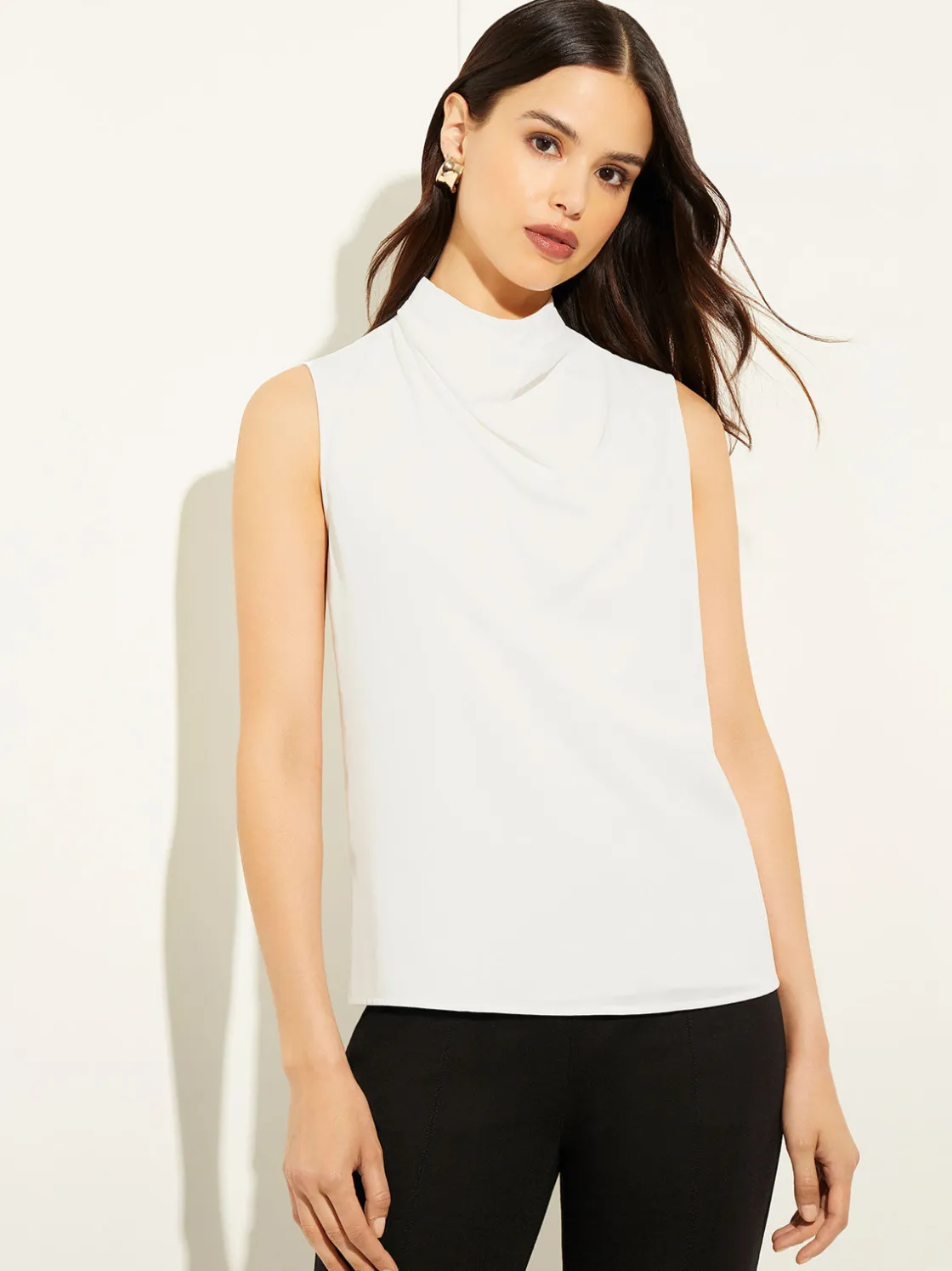 Misook Sleeveless High Neck Draped Crepe de Chine Blouse* Tops & Tees | Tanks