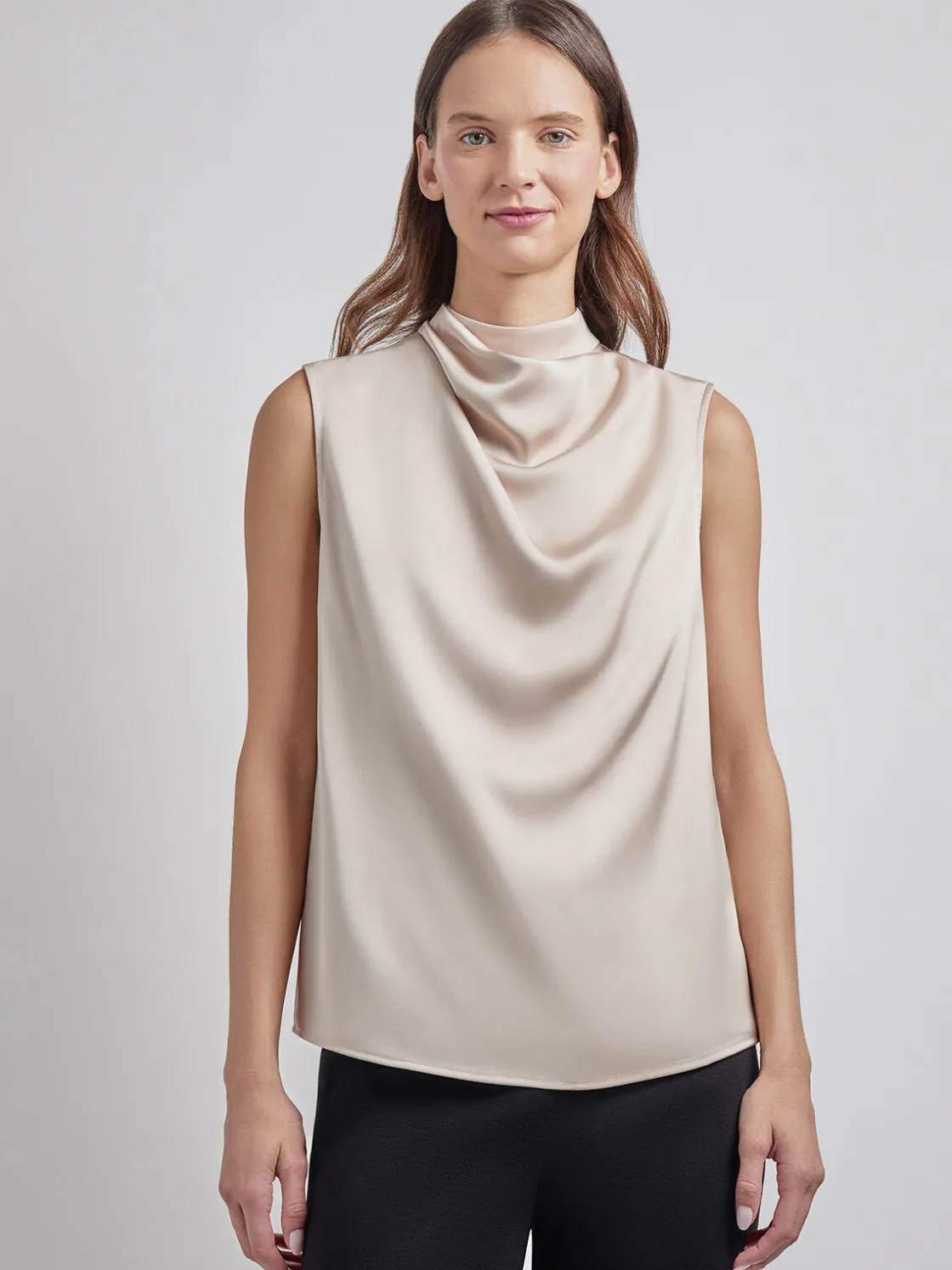 Misook Sleeveless High Neck Draped Crepe de Chine Blouse* Tops & Tees | Tanks