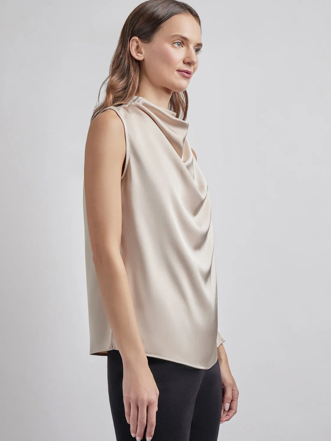 Misook Sleeveless High Neck Draped Crepe de Chine Blouse* Tops & Tees | Tanks