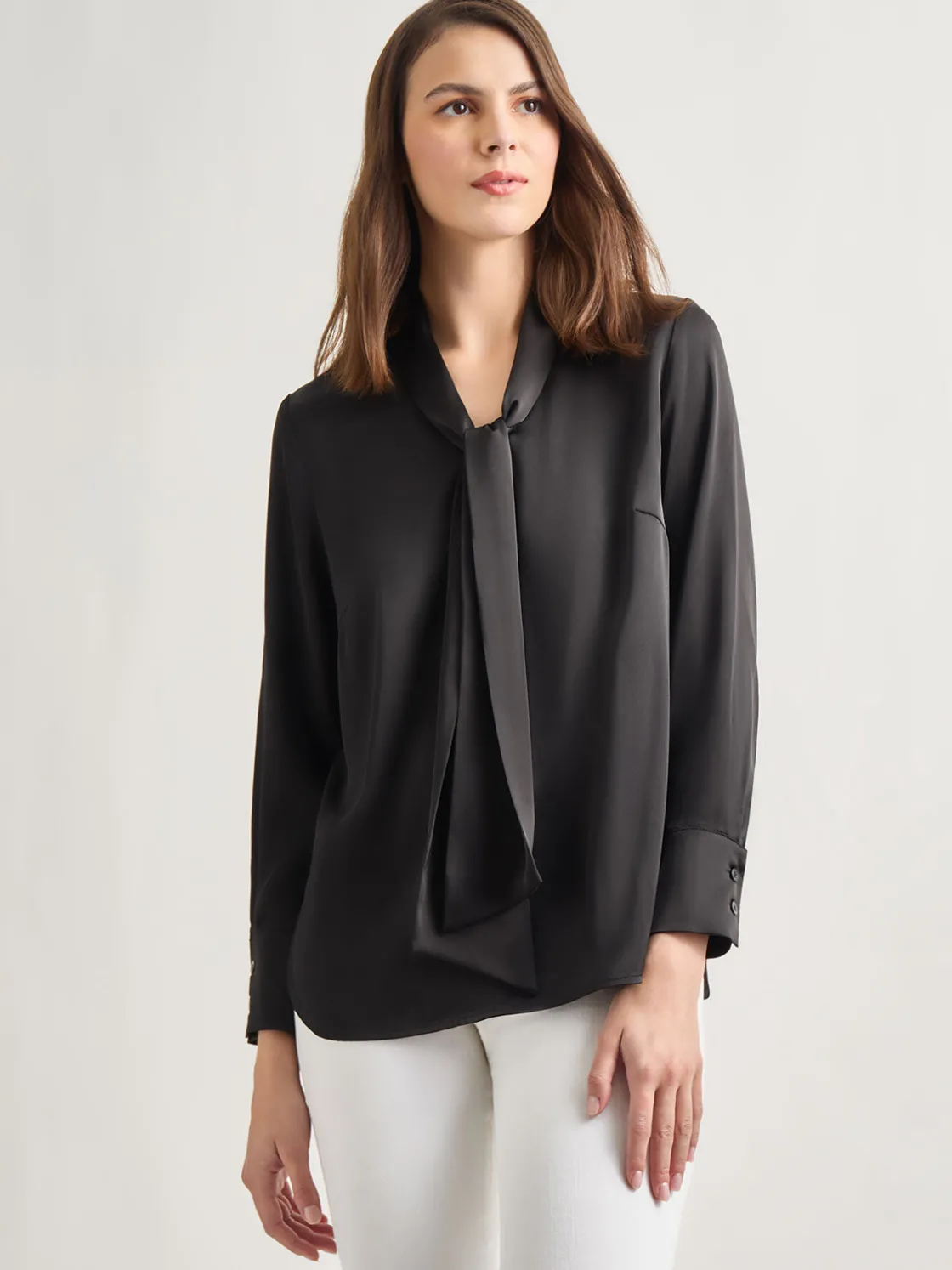 Misook Solid Tie Neck Crepe de Chine Blouse* Blouses & Shirts | Tops & Tees