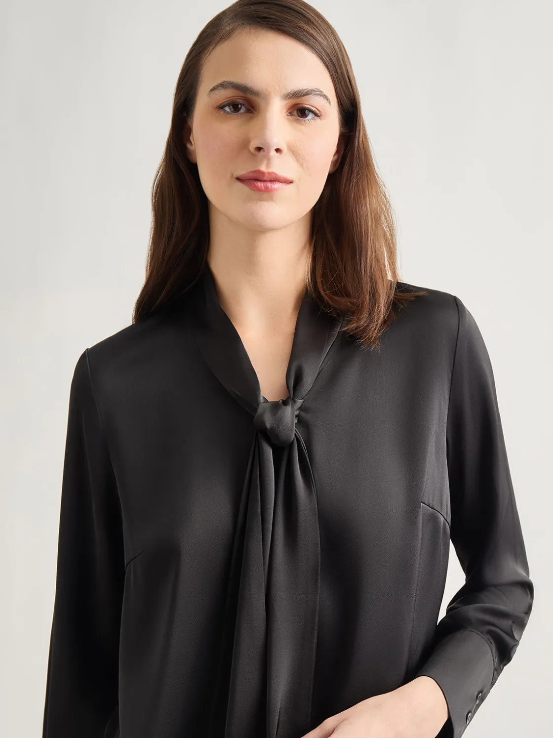 Misook Solid Tie Neck Crepe de Chine Blouse* Blouses & Shirts | Tops & Tees