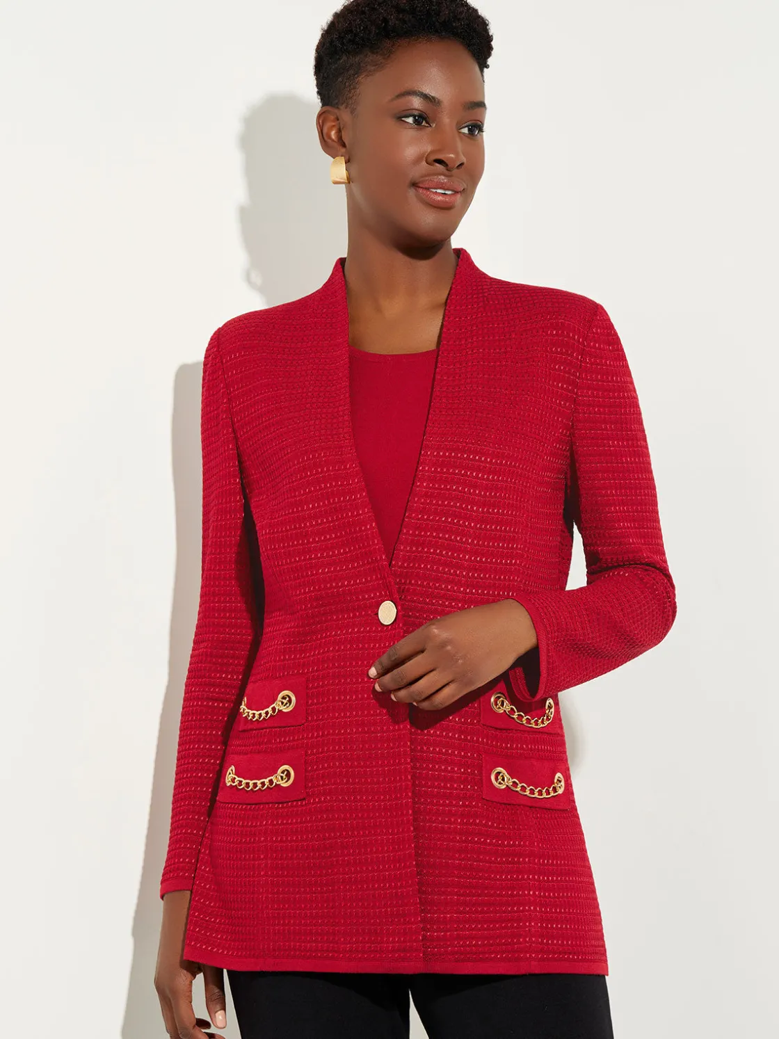 Misook Tailored Fit Chain Detail Textured Knit Blazer* Jackets & Coats