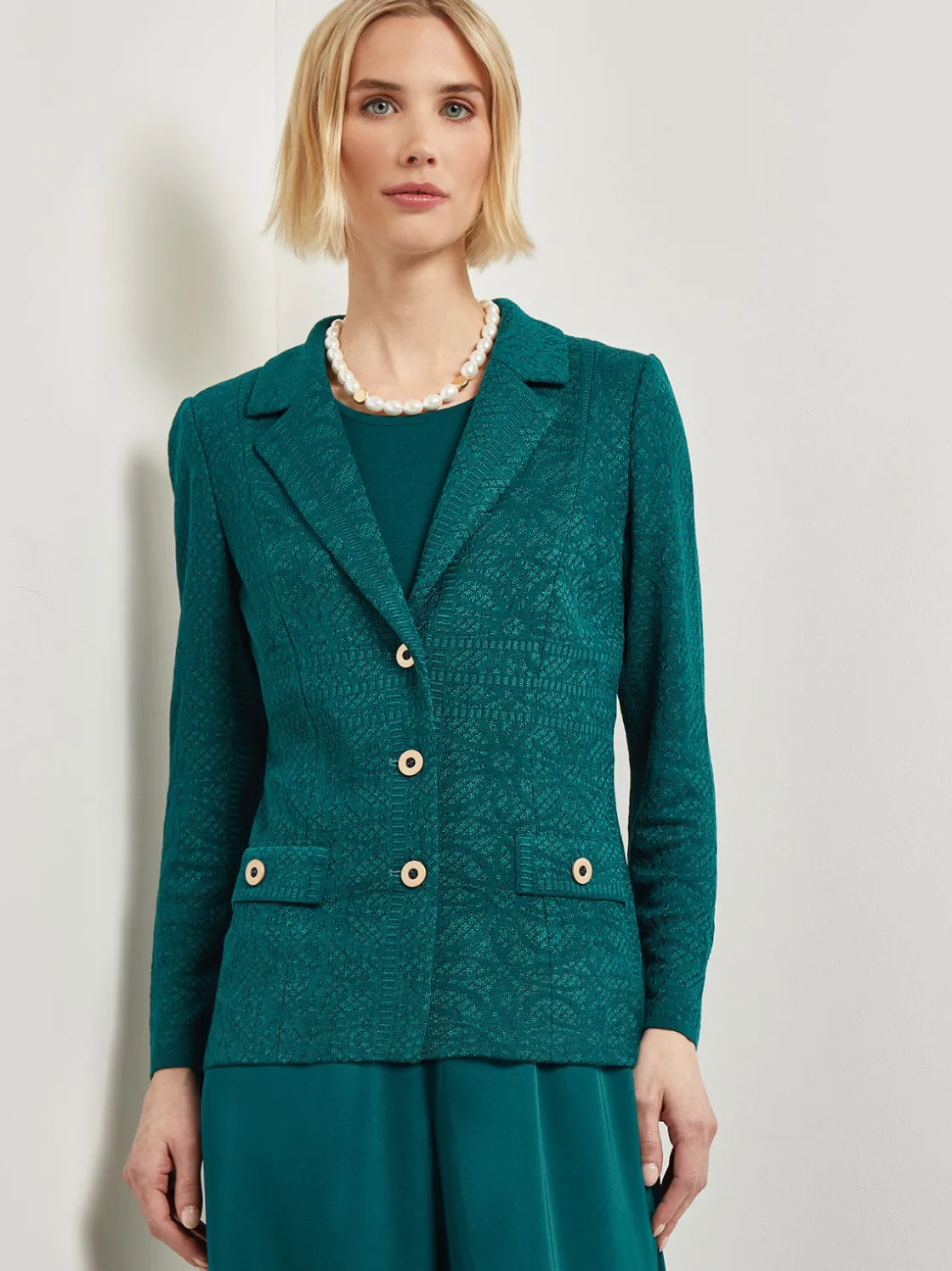 Misook Tailored Fit Jacket - Detailed Jacquard Knit* Jackets & Coats