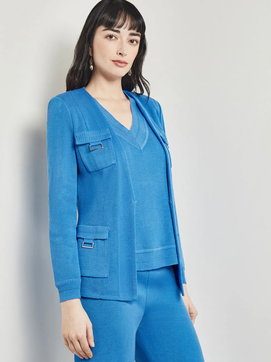 Misook Tailored Fit Jacket - Ribbed Detail Flat Knit* Jackets & Coats