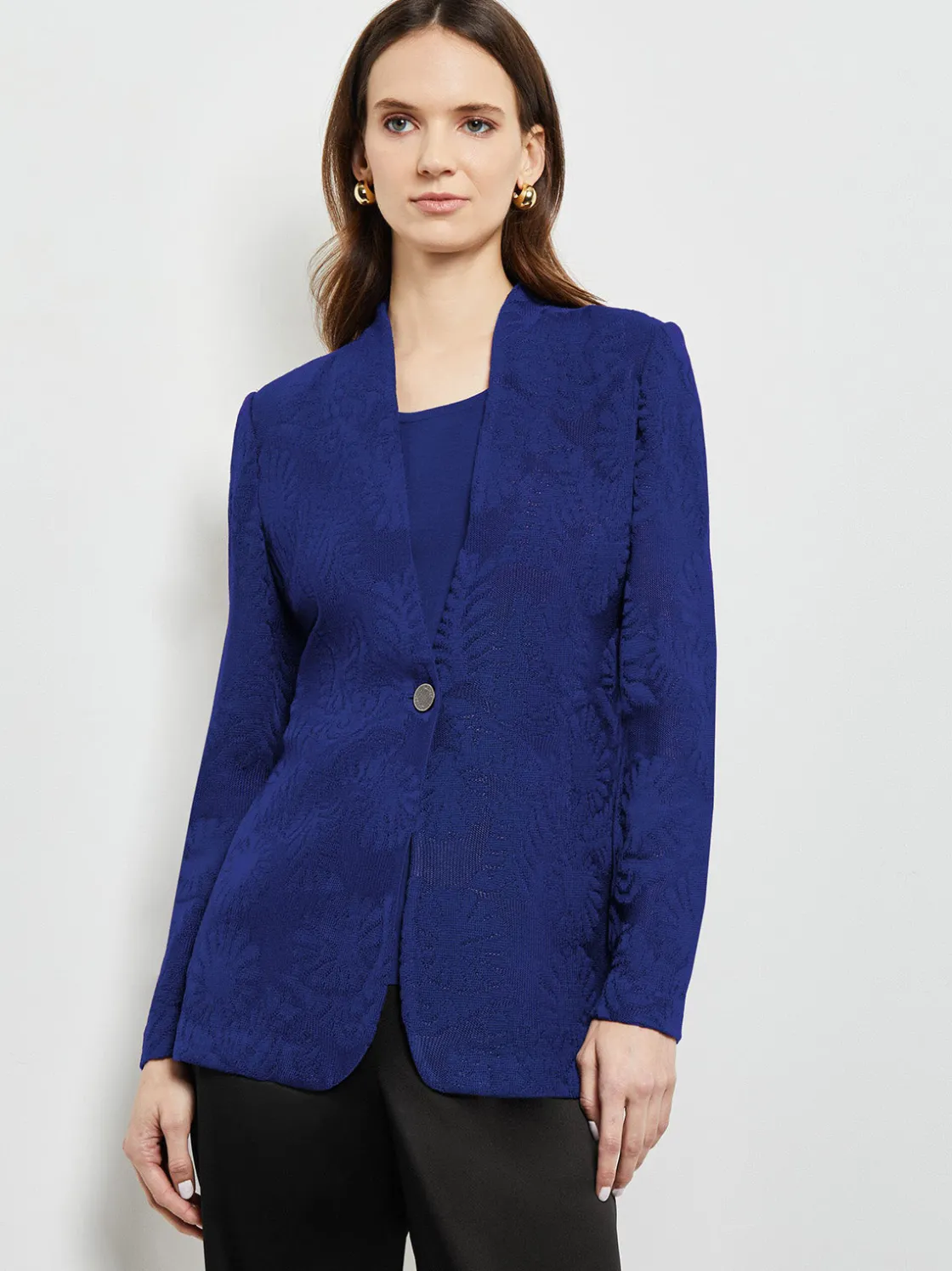 Misook Tailored Fit One-Button Jacquard Knit Jacket* Jackets & Coats