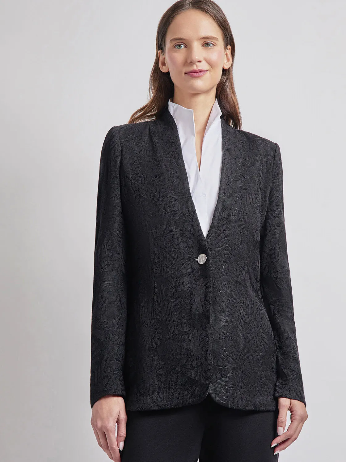 Misook Tailored Fit One-Button Jacquard Knit Jacket* Jackets & Coats