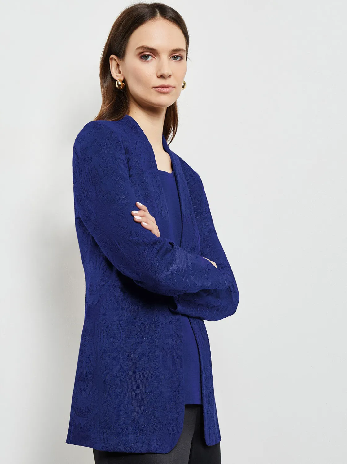 Misook Tailored Fit One-Button Jacquard Knit Jacket* Jackets & Coats