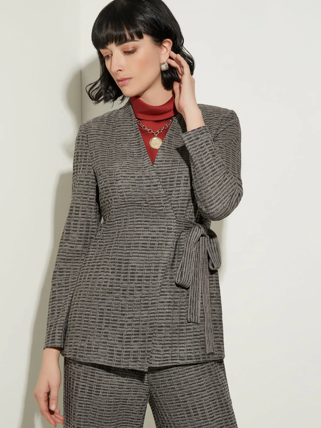 Misook Tailored Fit Tweed Side Tie Knit Blazer* Jackets & Coats