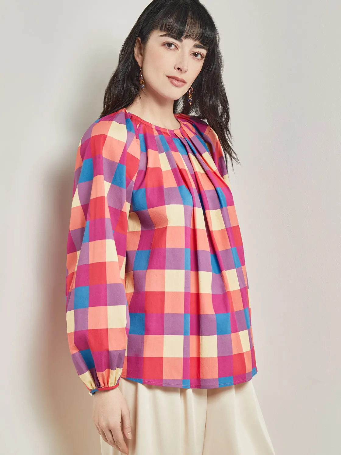 Misook Tie Waist Blouse - Plaid Cotton Blend* Blouses & Shirts | Tops & Tees