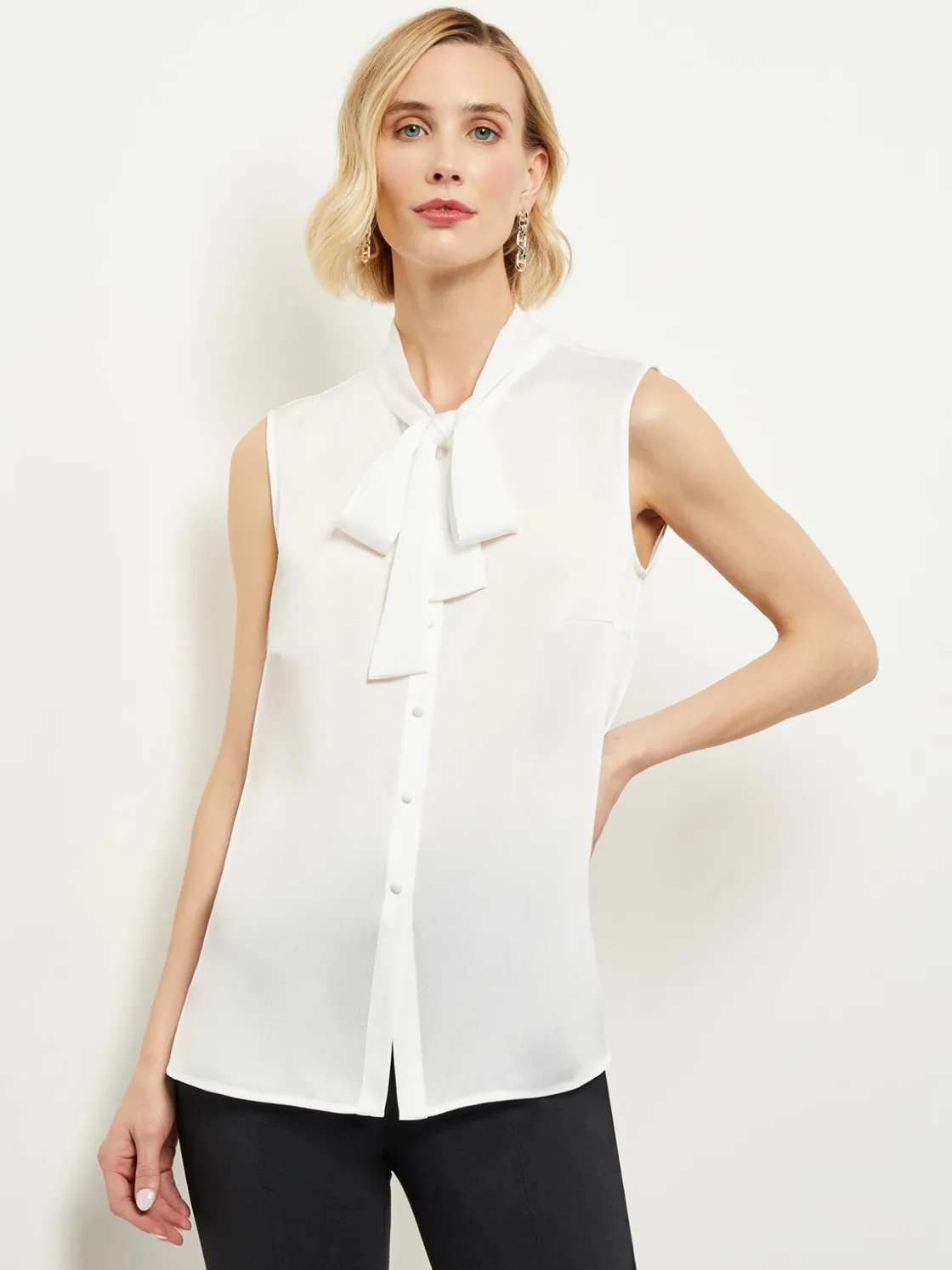 Misook Tie-Neck Crepe de Chine Blouse* Blouses & Shirts | Tops & Tees