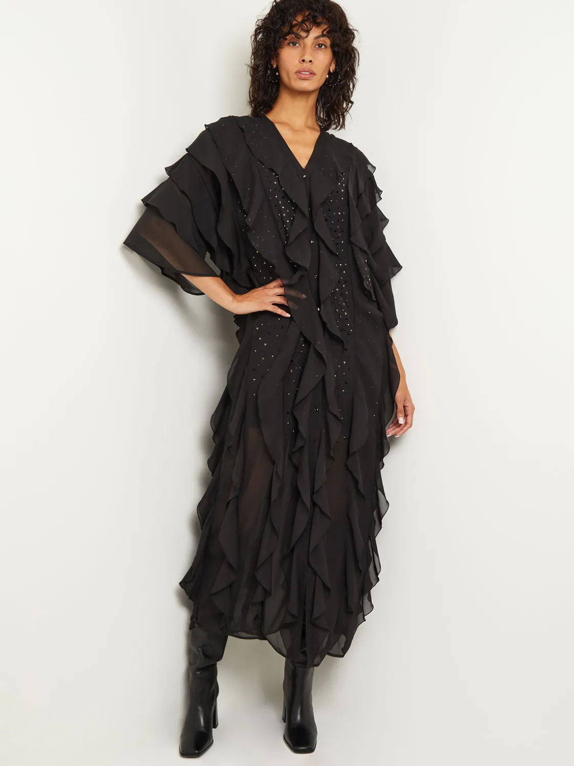 Misook Tiered Ruffle Woven Chiffon Maxi Dress* Dresses