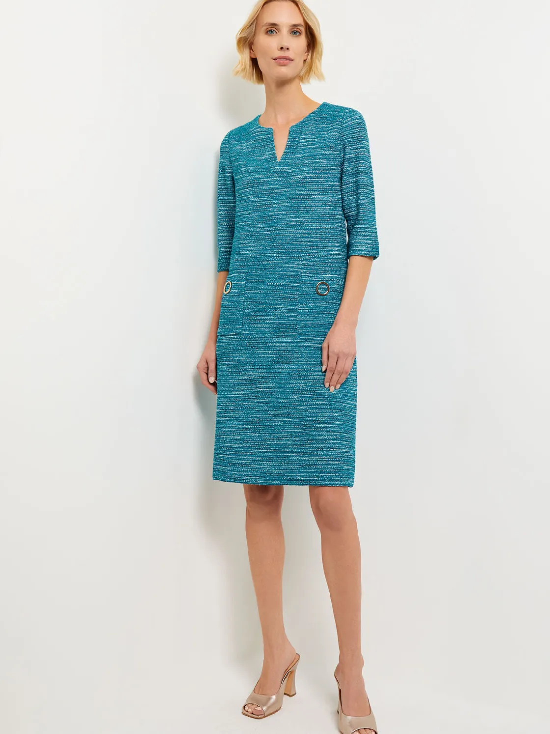 Misook Tweed Knit Shift Dress with Pockets* Dresses