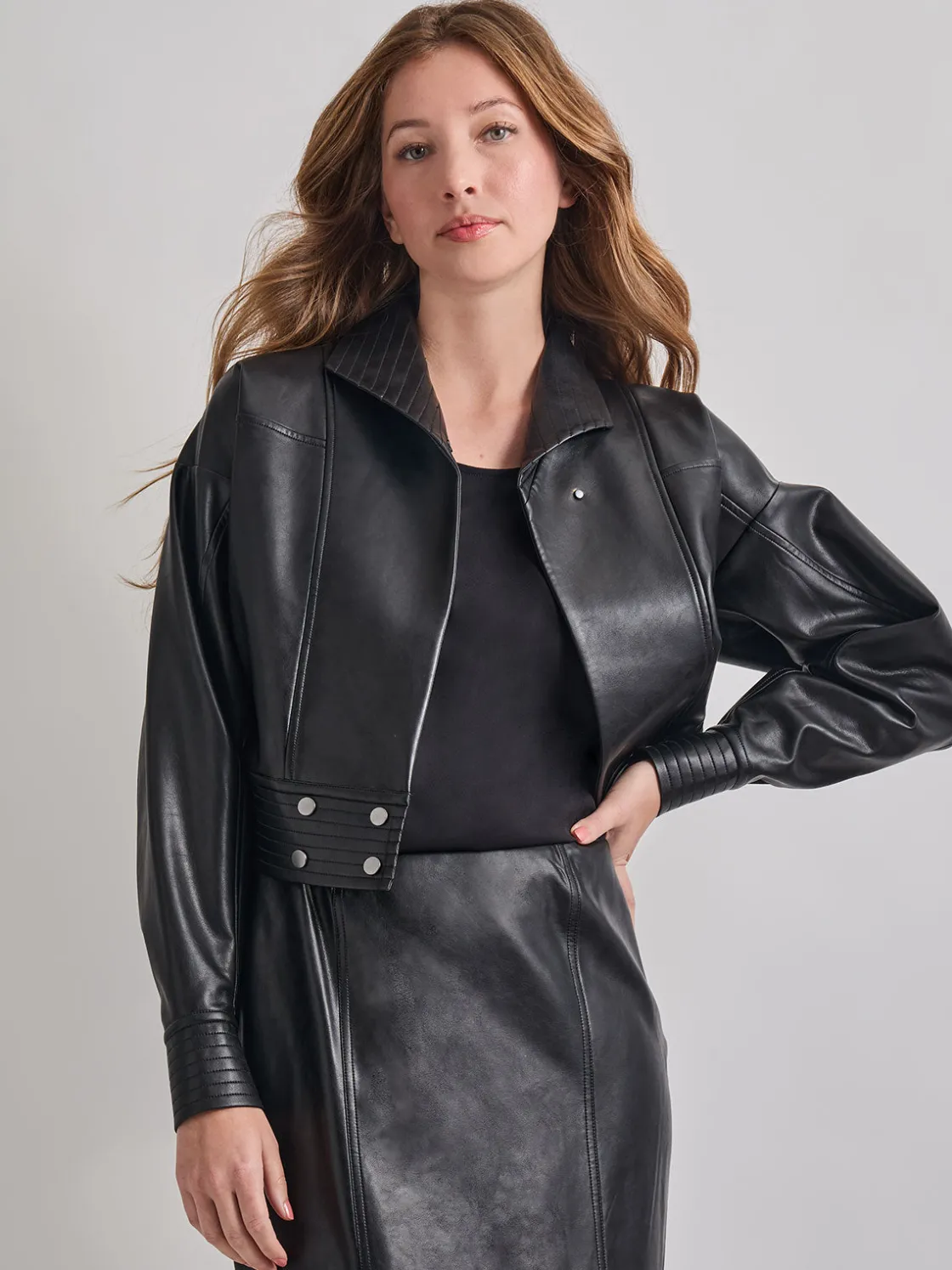 Misook Vegan Leather Cropped Moto Jacket* Jackets & Coats