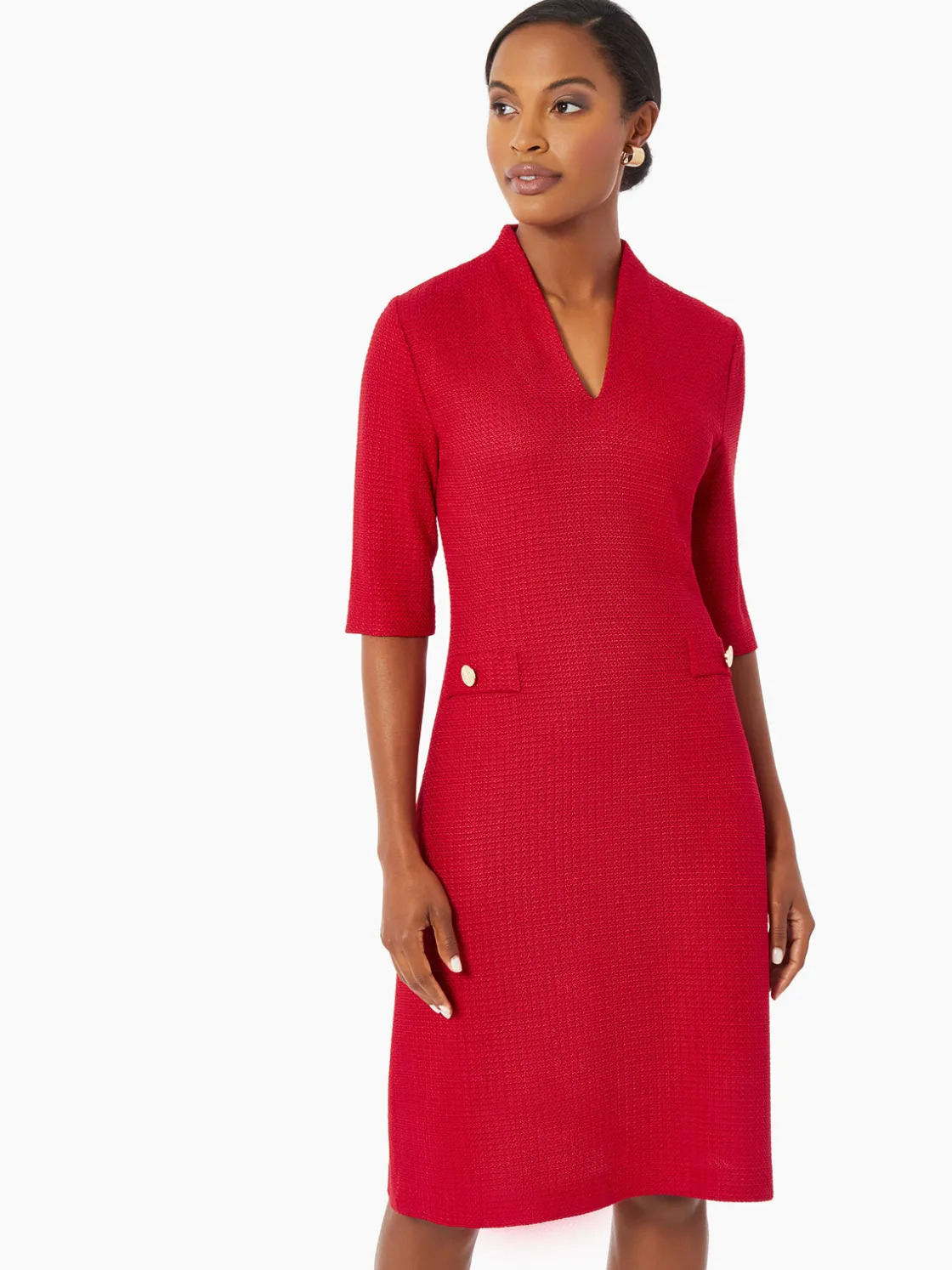 Misook V-Neck Textured Knit Flare Dress* Dresses