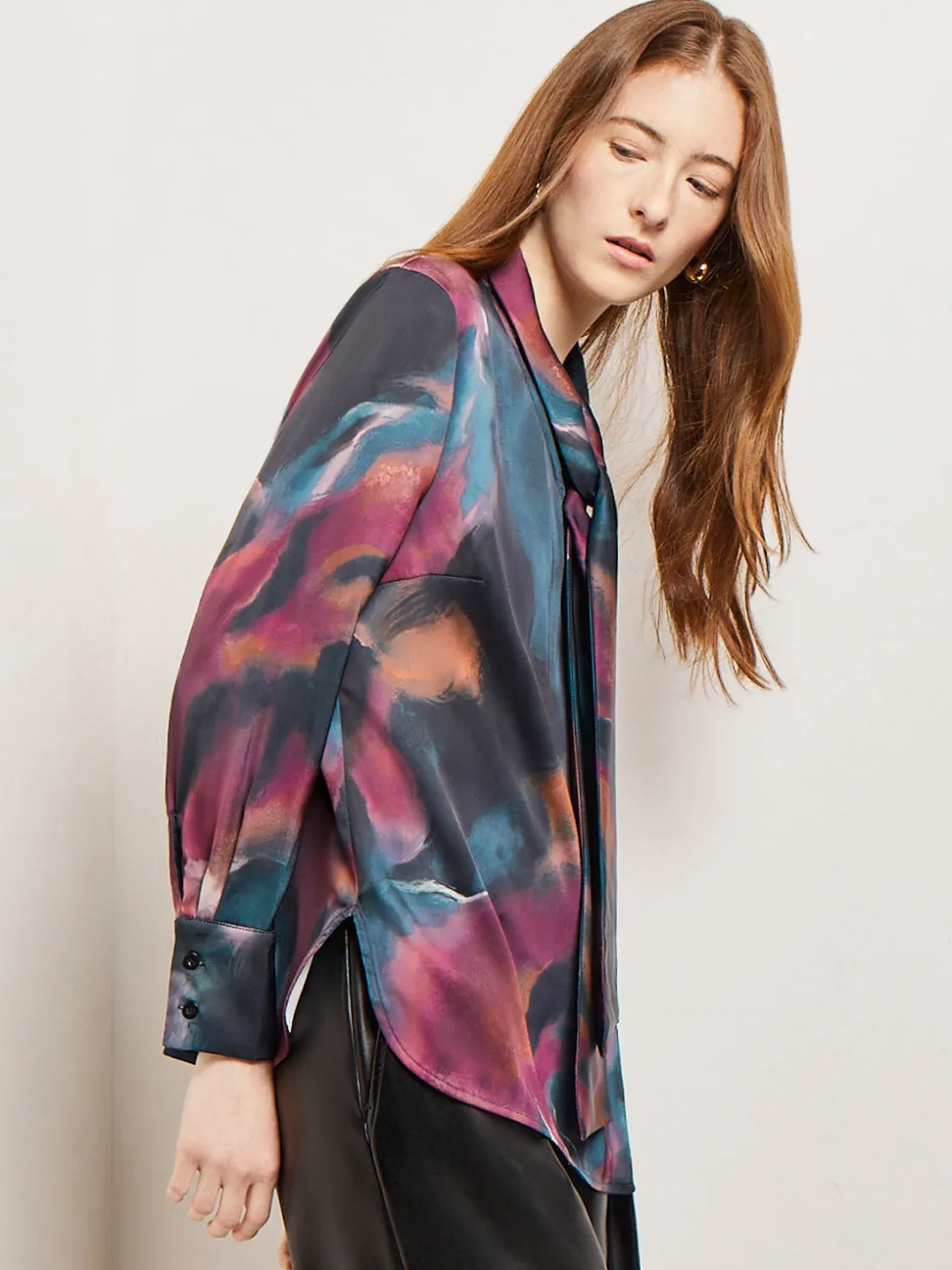 Misook Watercolor Tie Neck Crepe de Chine Blouse* Blouses & Shirts | Tops & Tees