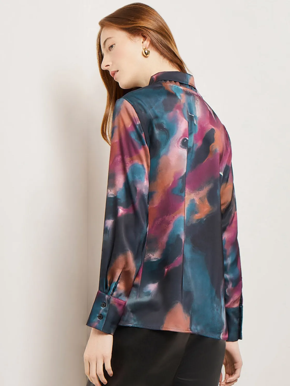 Misook Watercolor Tie Neck Crepe de Chine Blouse* Blouses & Shirts | Tops & Tees