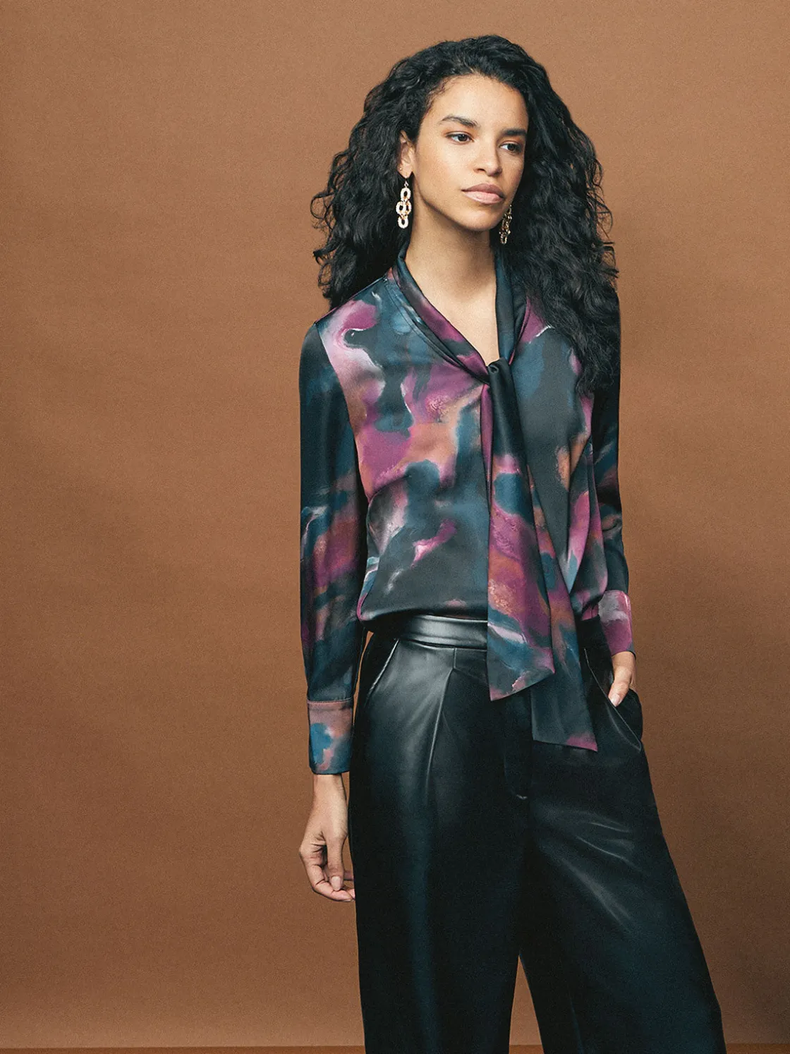Misook Watercolor Tie Neck Crepe de Chine Blouse* Blouses & Shirts | Tops & Tees