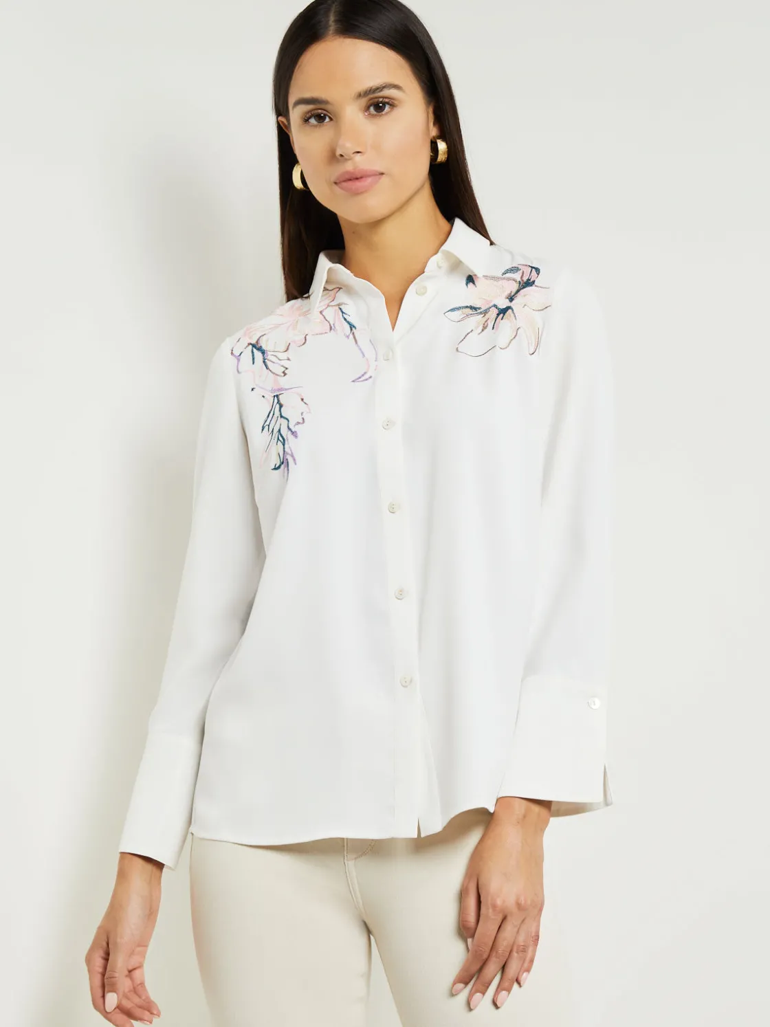 Misook White Floral Top - Crepe de Chine Blouse | * Blouses & Shirts | Tops & Tees