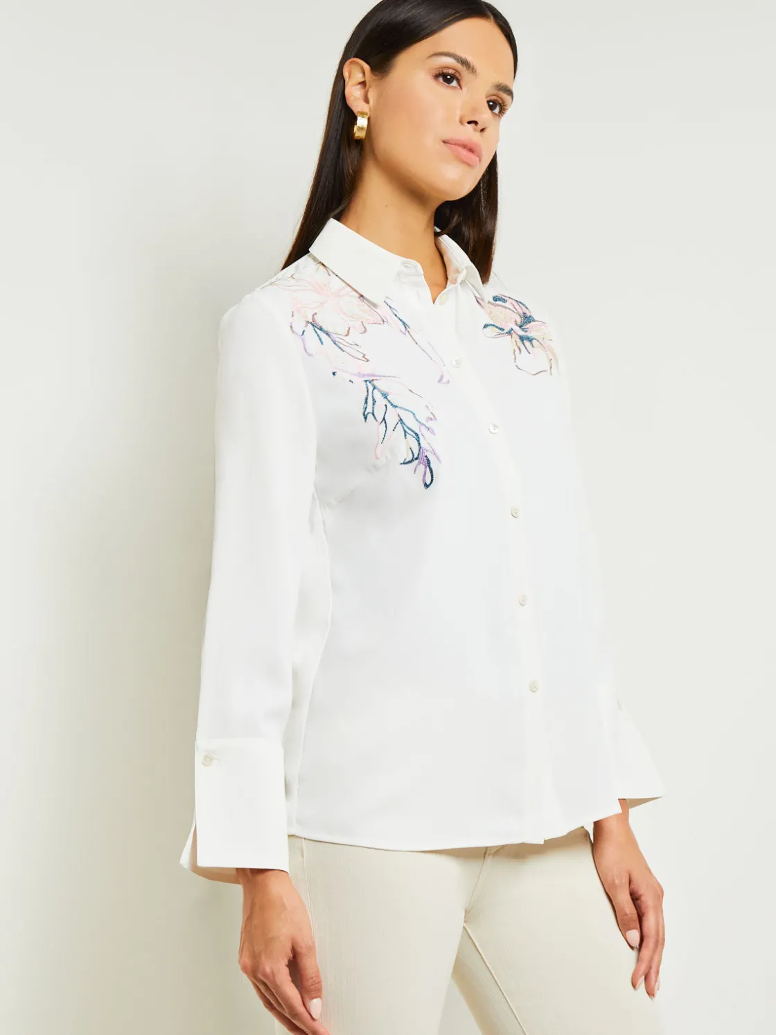 Misook White Floral Top - Crepe de Chine Blouse | * Blouses & Shirts | Tops & Tees