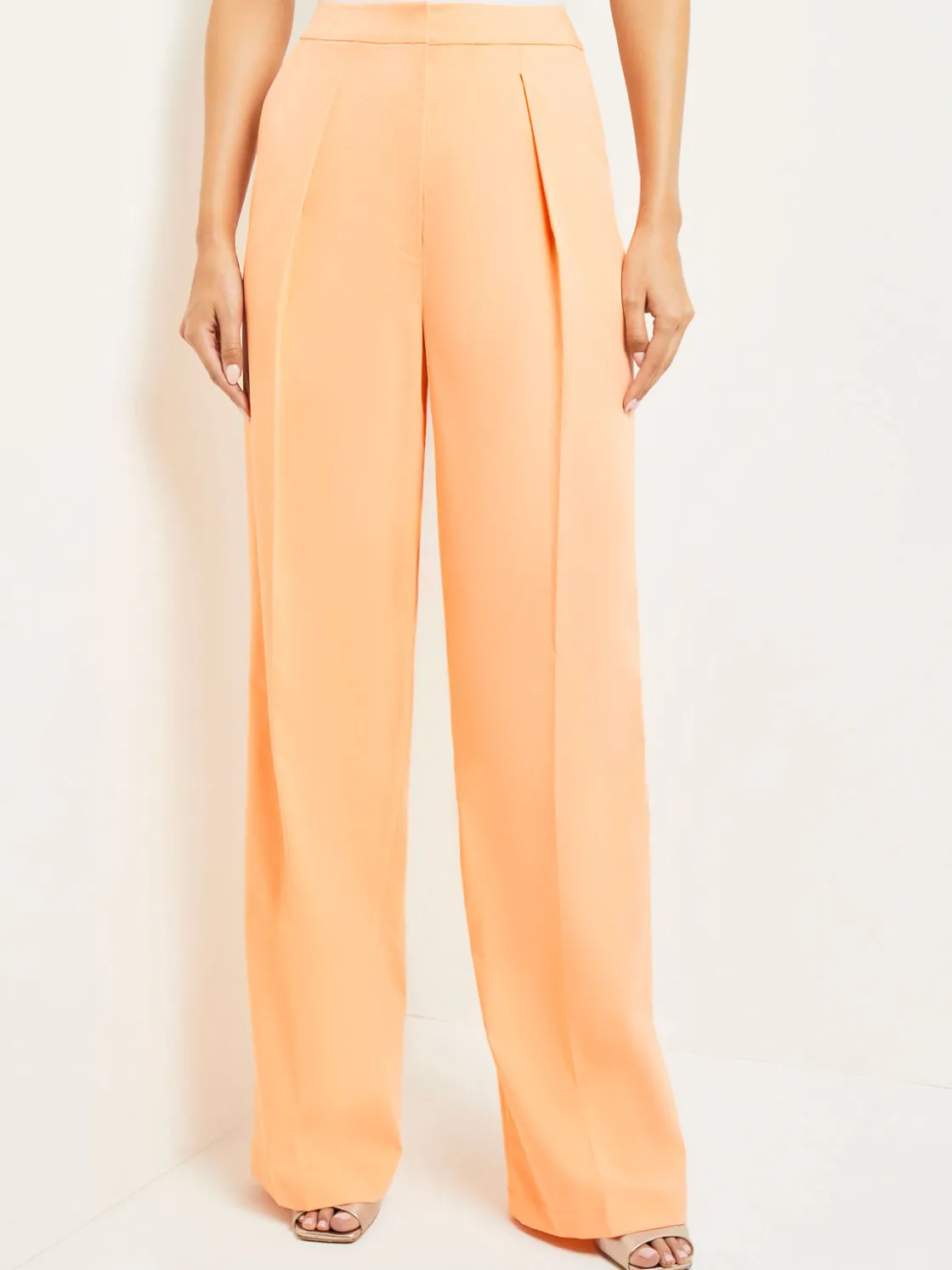 Misook Zipper Fly Wide Leg Pants - Faux Cupro Silk* Pants & Shorts